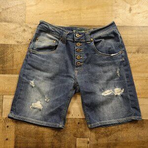 Please Italian Denim Button-Fly Bermuda Shorts Women’s 27 Dark Wash Medium‎